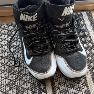 Nike Huarache Kids Black and White High-Top Baseball Cleats